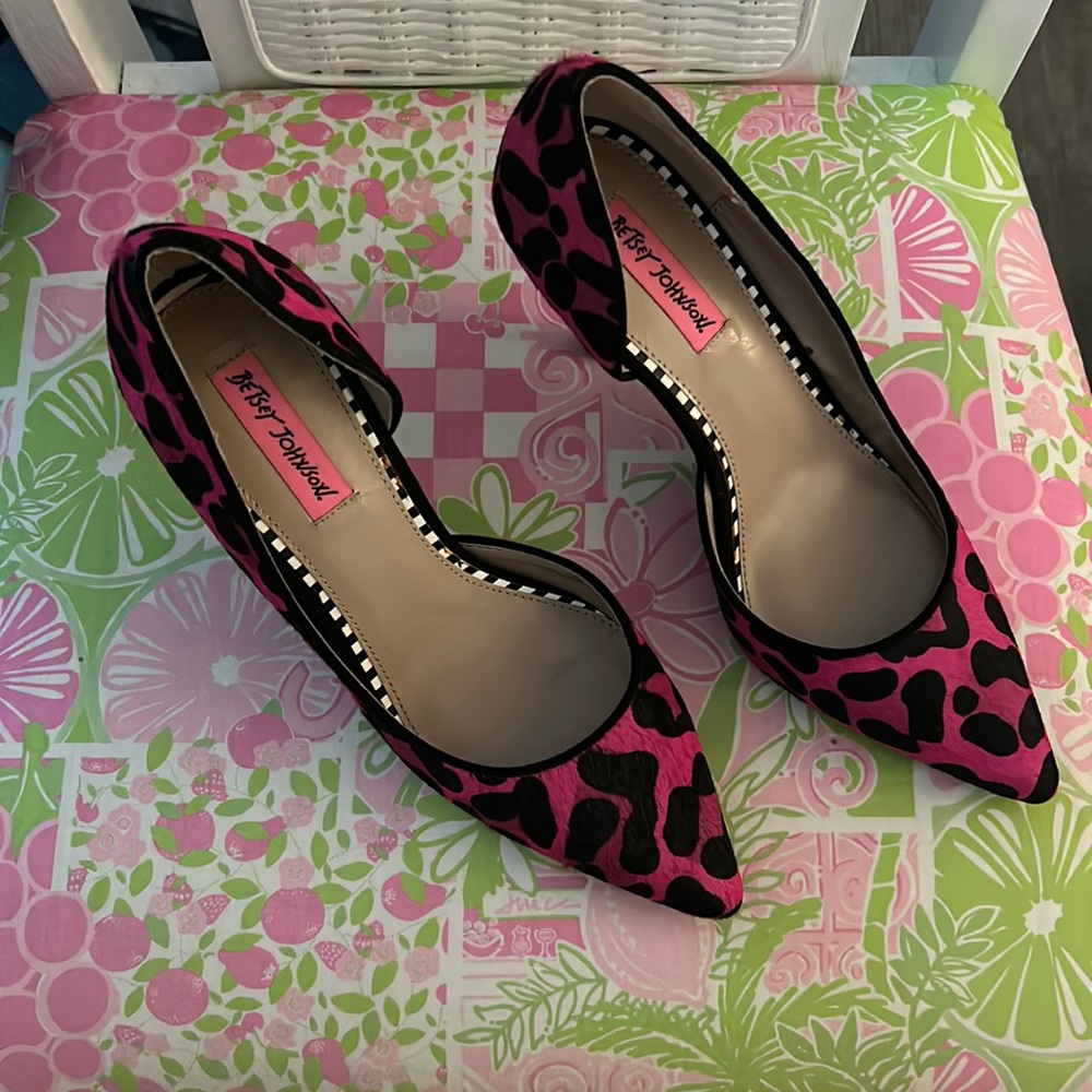 Betsey Johnson Pink and Purple Leopard Heels